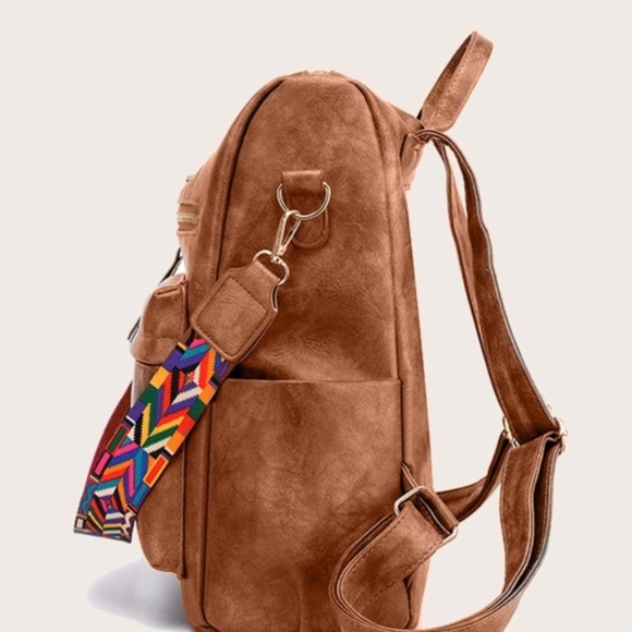 camel zipper detail vegan leather mini backpack - Picture 7 of 9